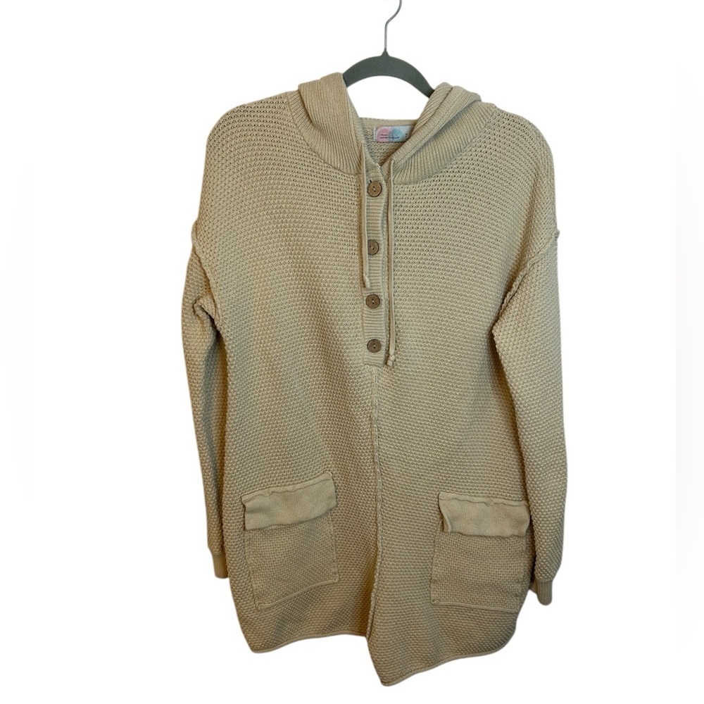 Free People Hooded Waffle Knit Romper in Beige